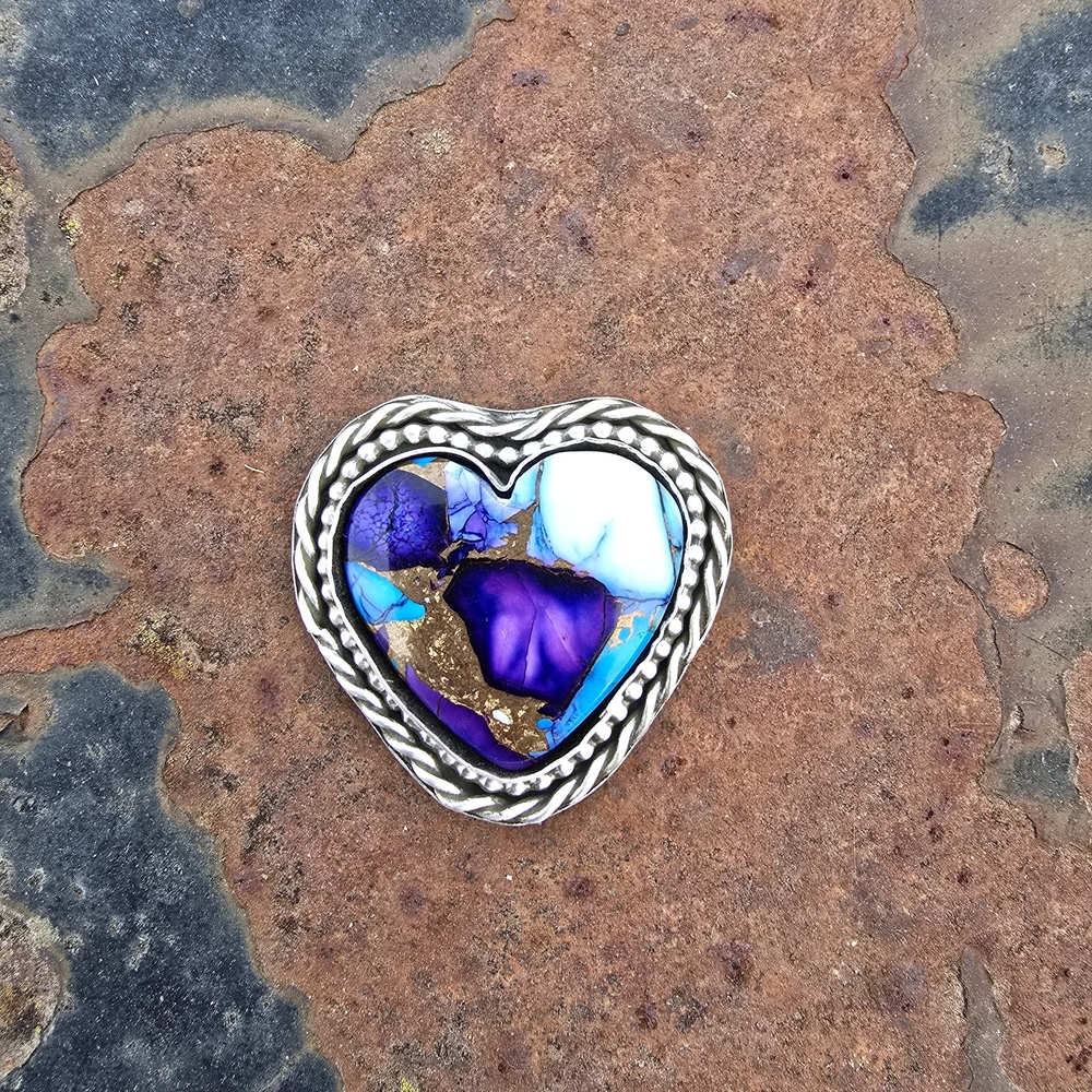 Silver Heart Pendant with Purple and Blue Accents